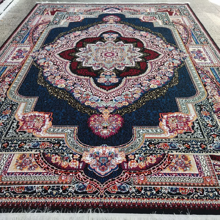 فرش 500 شانه تراکم 1500 طرح باغ معلق سرمه ای(+فیلم کیفیت فرش)